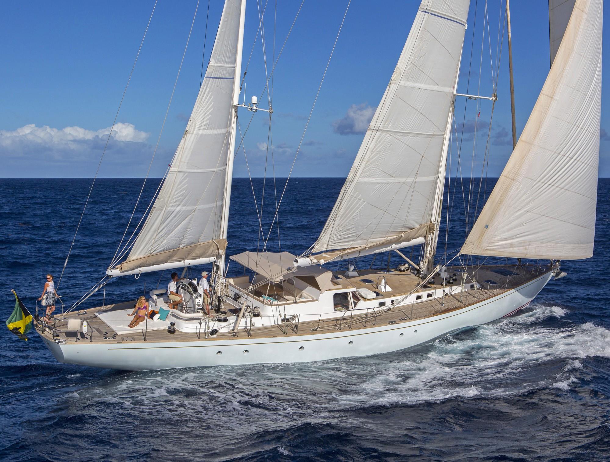 Overview of a 100-foot Italian sailing ketch, the S/Y 'Whatever It Takes'.