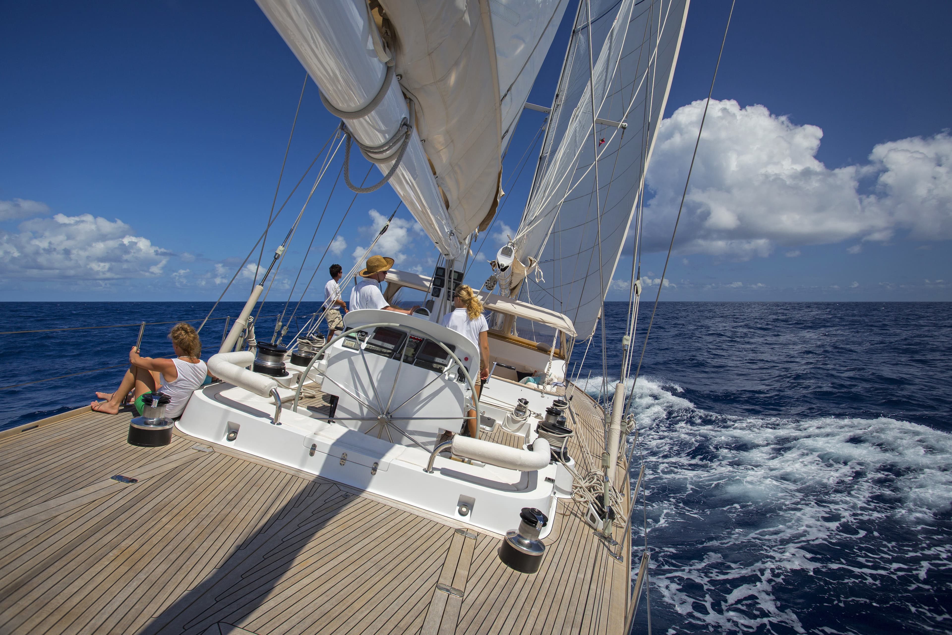 On board view of the S/Y 'Whatever It Takes' sailing ketch.